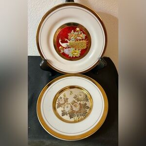 2 Japanese Chokin Art, collectible plates with 24k gold.